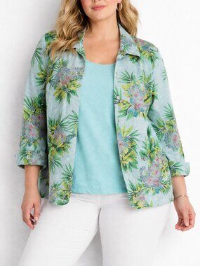 Sag Harbor 100% Silk Tropical Floral 18 2-Piece Jacket & Cami Set